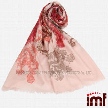 Écharpe Pashmina Rose Clair Imprimé Floral Queue De Paon